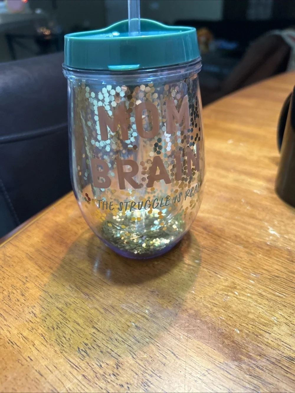 Mom Brain Glitter Travel Tumbler with Teal Lid